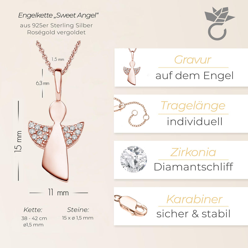 Halskette Anhaenger Engel Rosegoldvergoldet Zirkonia