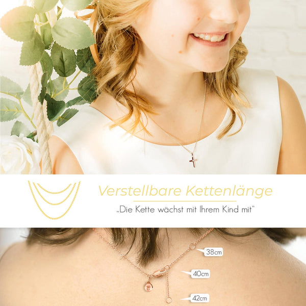 Kreuz Kette Damen Rosegoldvergoldet Zirkonia