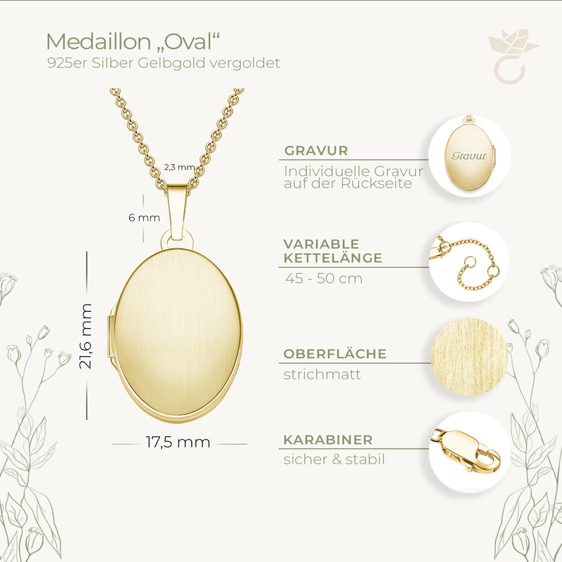 Oval - Geburtsblume - Gelbgold vergoldet