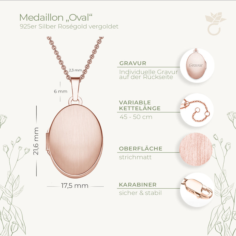 Oval - Geburtsblume - Rosegold vergoldet