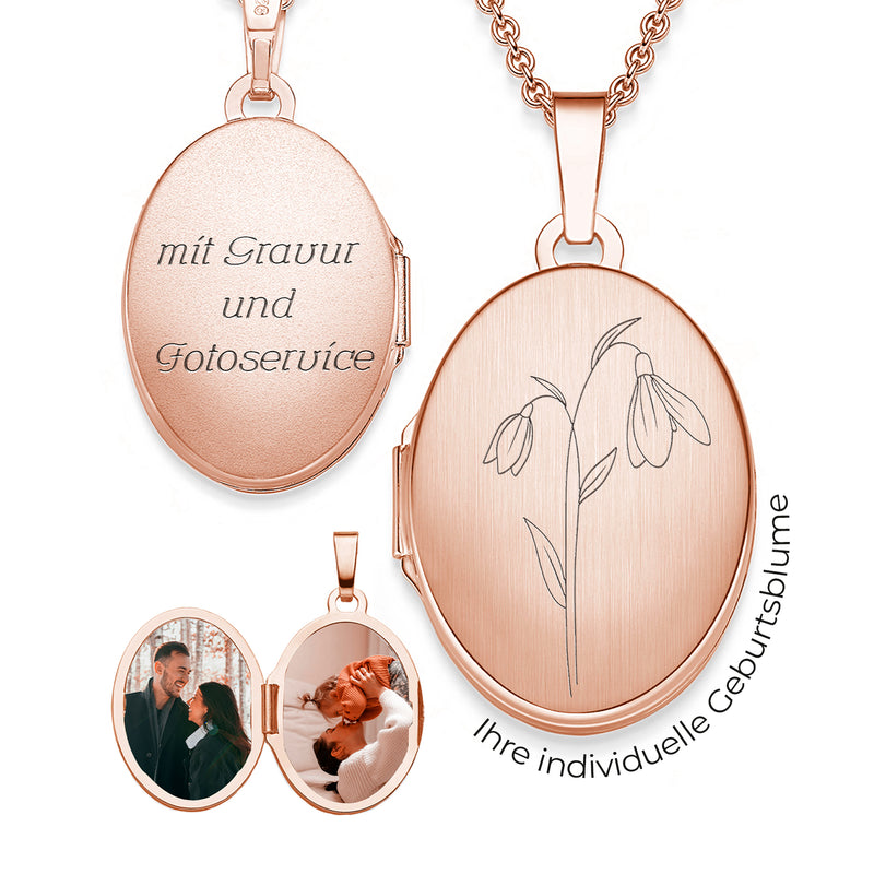 Oval - Geburtsblume - Rosegold vergoldet