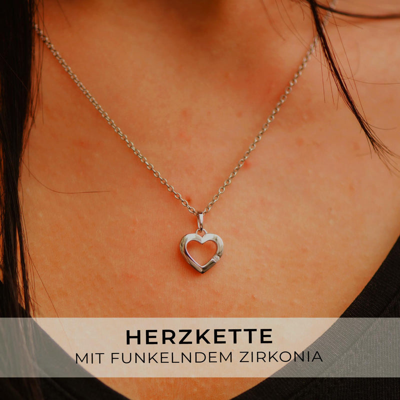 Damenkette Herz Silber Zirkonia