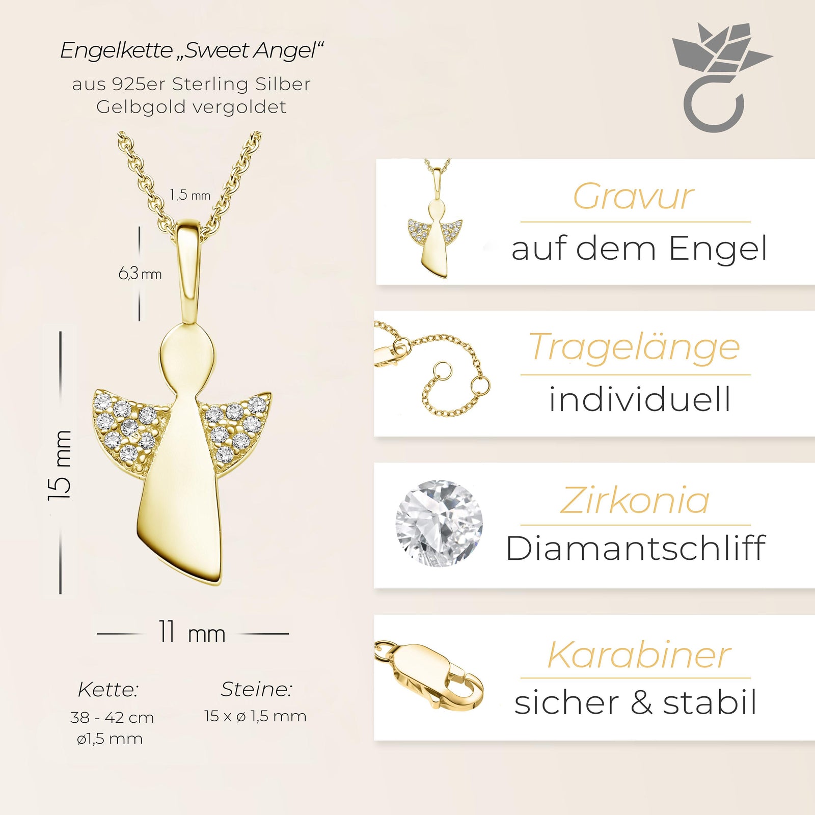 Luxus Halskette Engel Engelsflügel Anhänger Zirkonia 585er 14k 165295968837