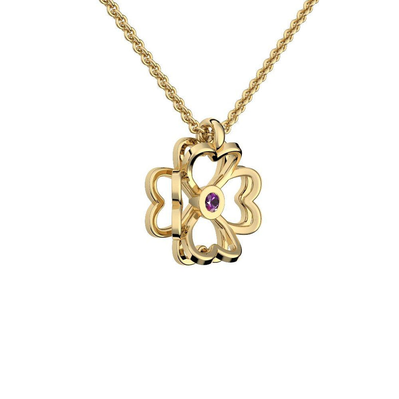 Halskette Kleeblatt Gelbgold Amethyst