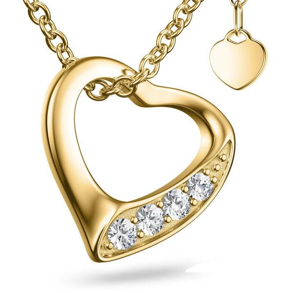 Amoonic Heartbeat Herzkette in Gelbgold vergoldet mit Zirkonia