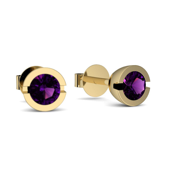 Ohrstecker Rund Gelbgold Amethyst