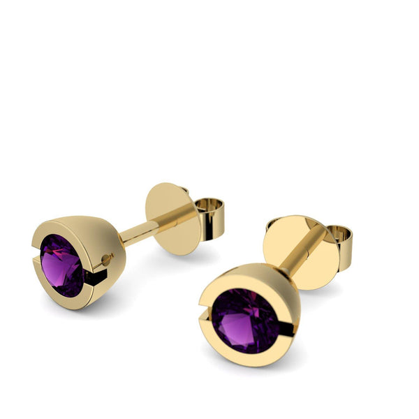 Ohrstecker Rund Gelbgold Amethyst