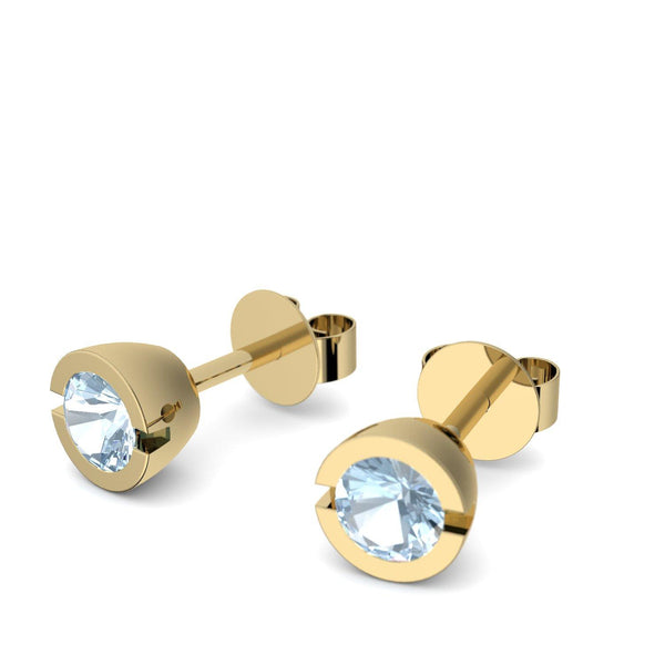 Ohrstecker Rund Gelbgold Aquamarin