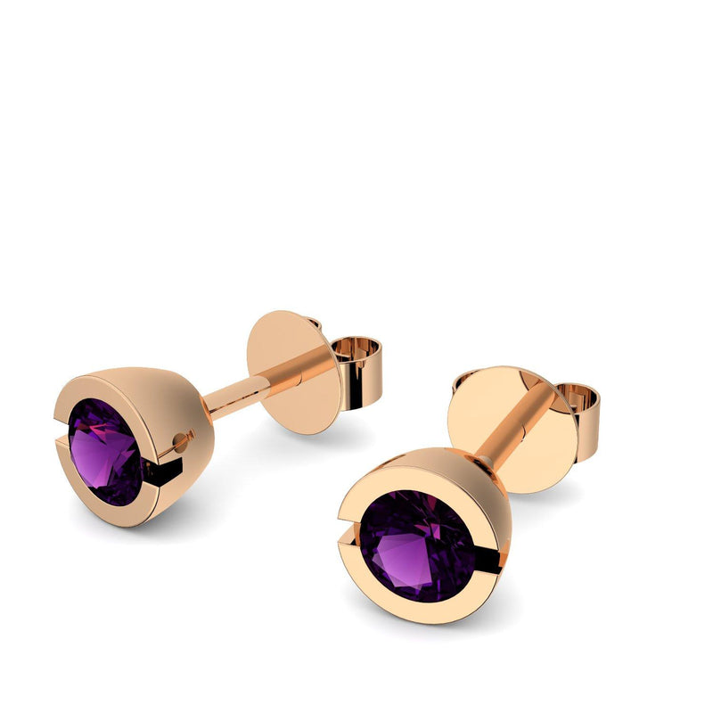 Ohrstecker Rund Rosegold Amethyst