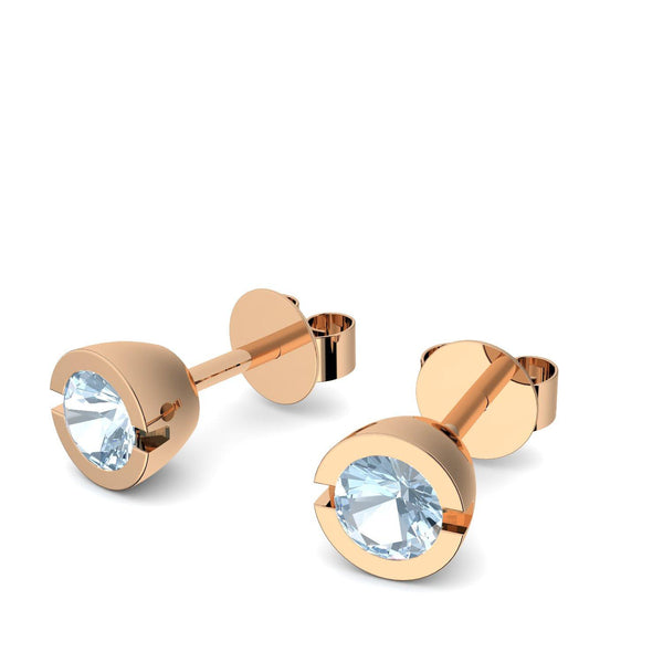 Ohrstecker Rund Rosegold Aquamarin