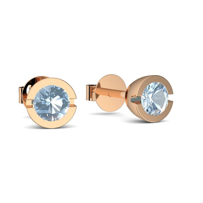 Ohrstecker Rund Rosegold Aquamarin