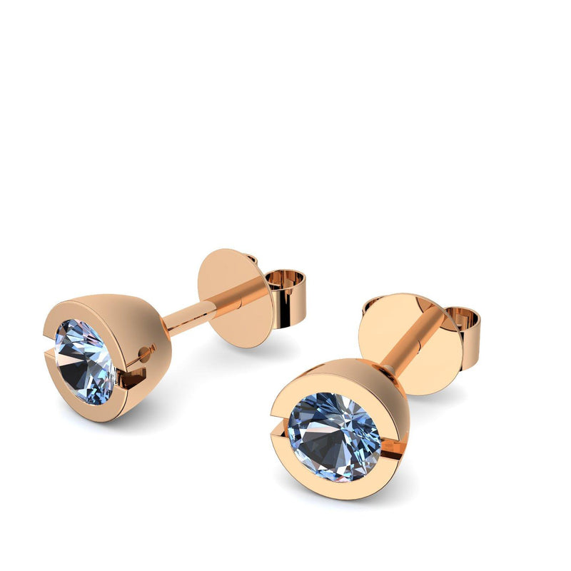 Ohrstecker Rund Rosegold Blautopas