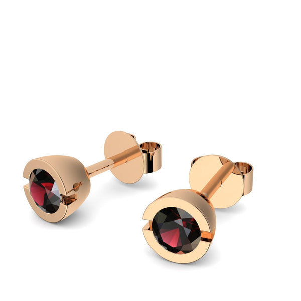 Ohrstecker Rund Rosegold Granat