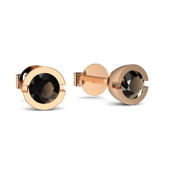 Ohrstecker Rund Rosegold Rauchquarz