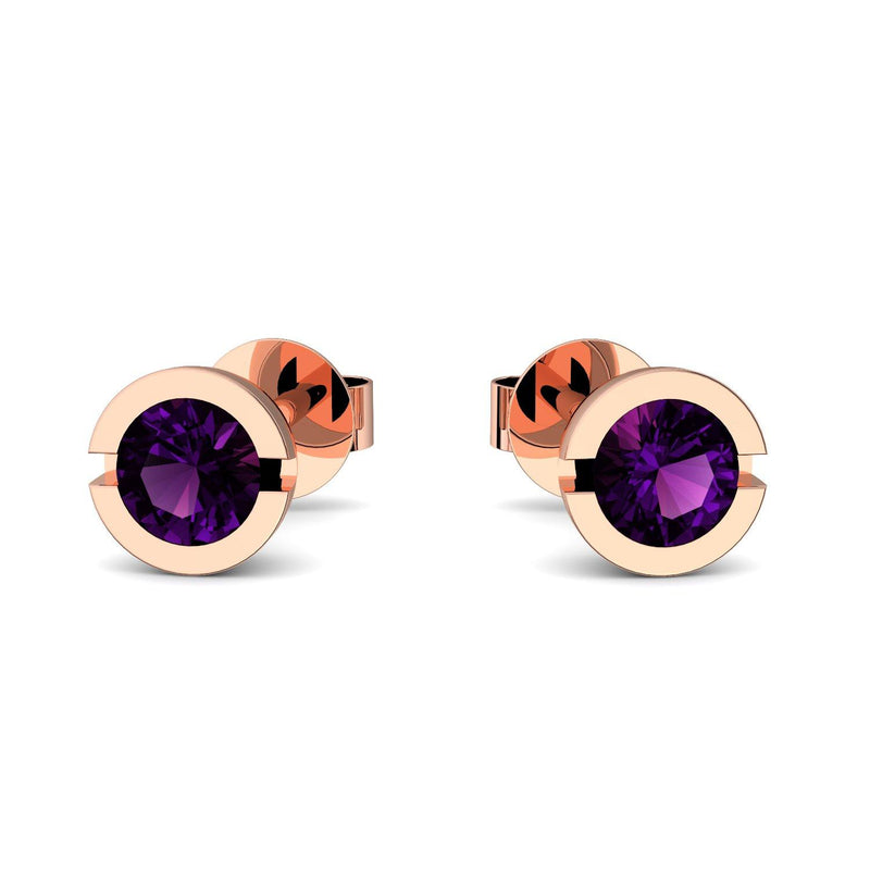 Ohrstecker Rund Rotgold Amethyst