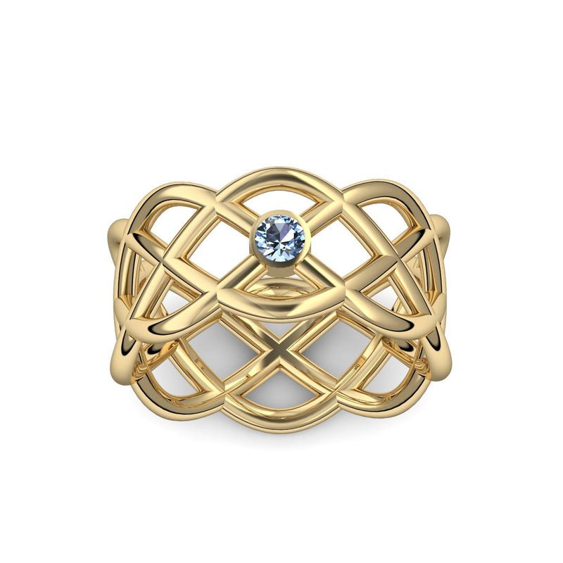 Ring Geflochten Gelbgold Blautopas