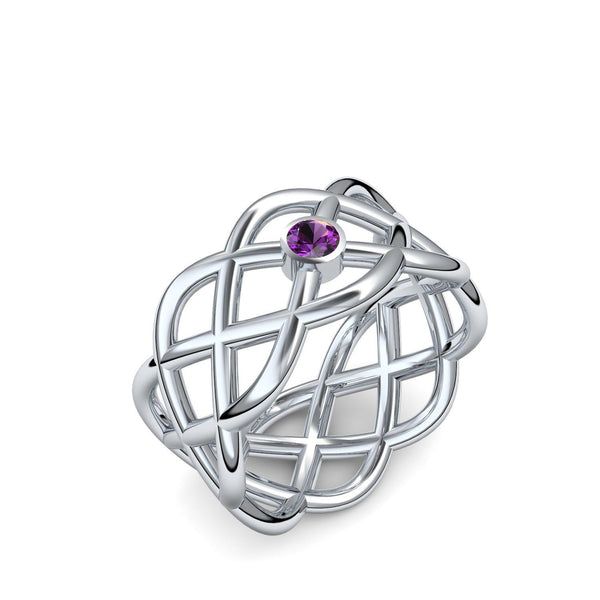 Ring Geflochten Weissgold Amethyst