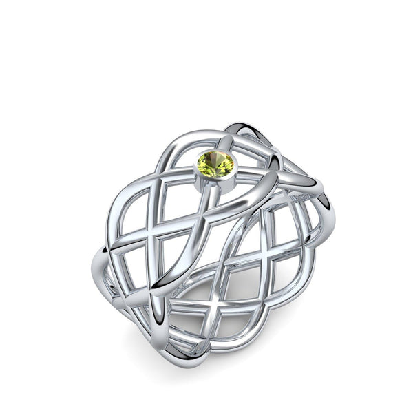 Ring Geflochten Weissgold Peridot