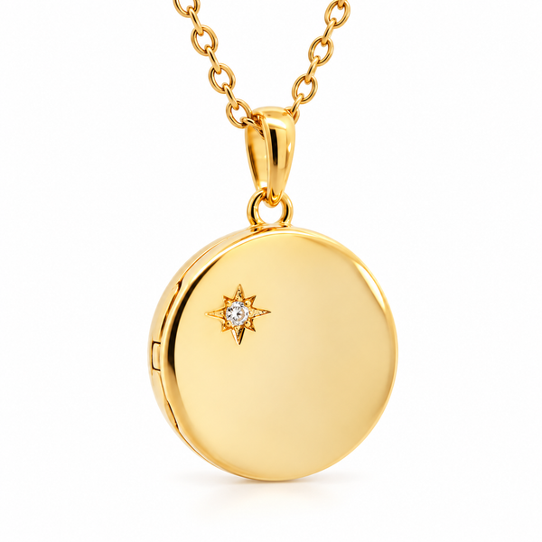 Amoonic Sun Moon & Stars Medaillon in Gelbgold vergoldet mit Zirkonia Geburtsstein