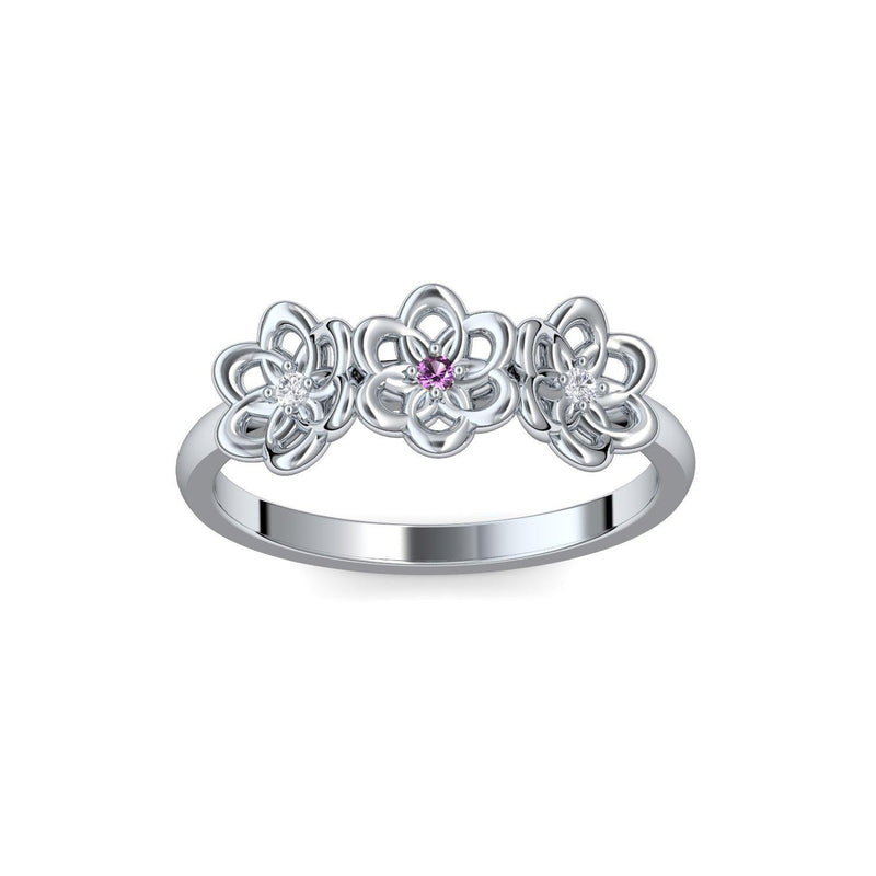 Verlobungsring Blume Silber Amethyst