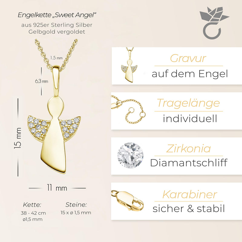 Halskette Anhaenger Engel Gelbgoldvergoldet Zirkonia