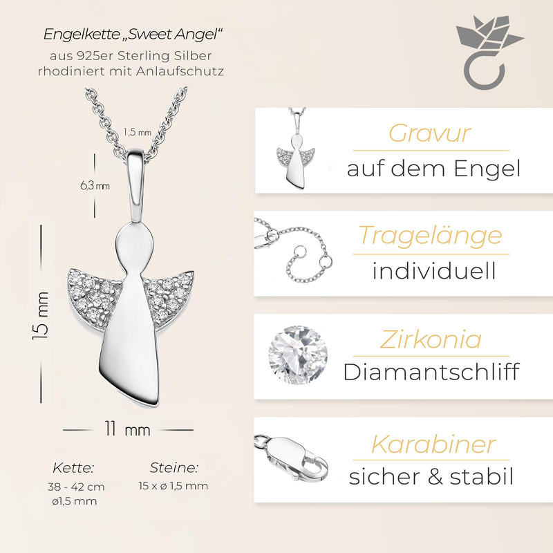 Halskette Anhaenger Engel Silber Zirkonia