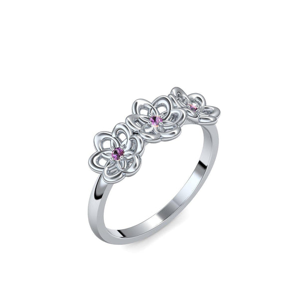 Verlobungsring Blume Silber Amethyst